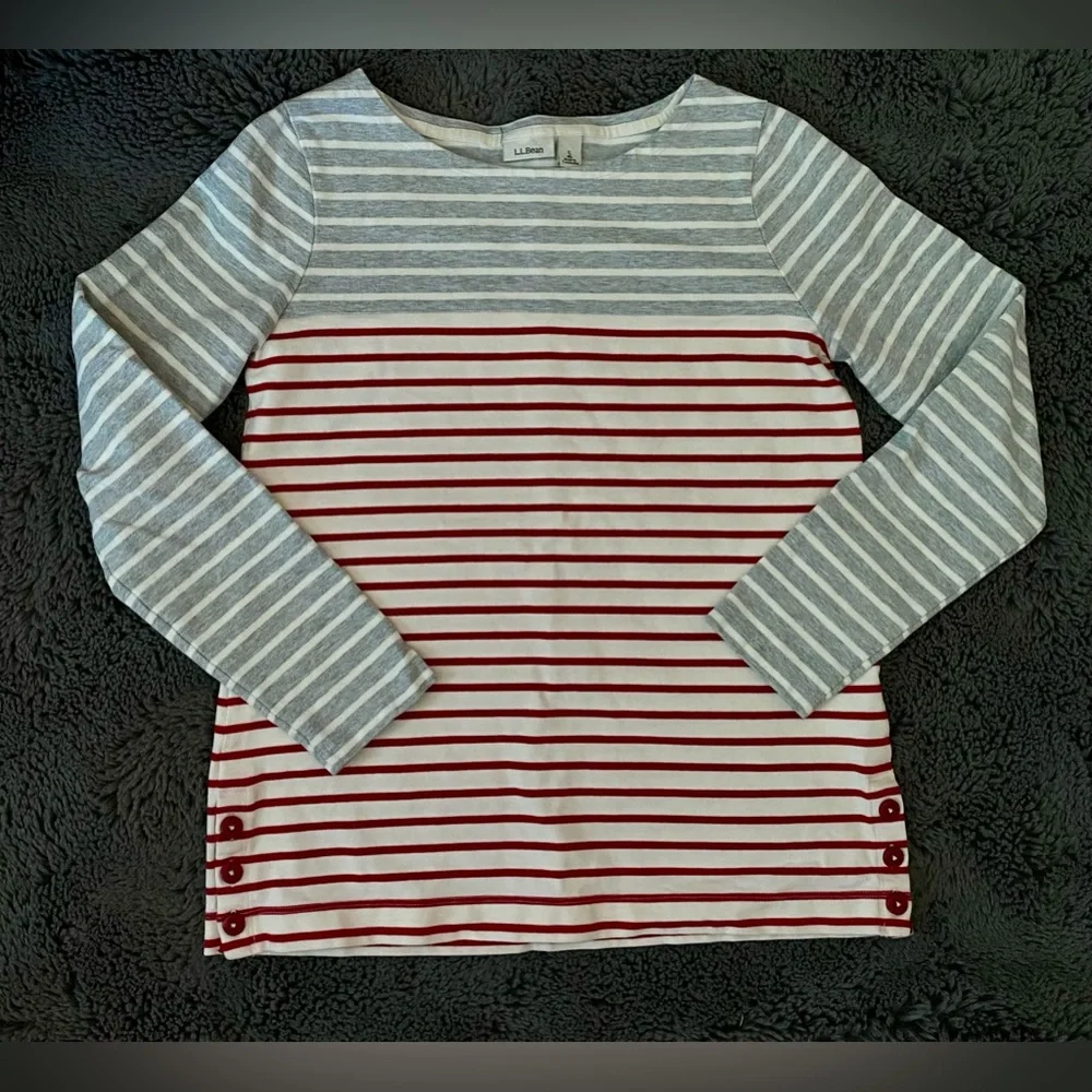 NWOT L.L. BEAN GREY AND RED STRIPED LONG-SLEEVE TOP // SIZE SMALL🤍 - Picture 3 of 5
